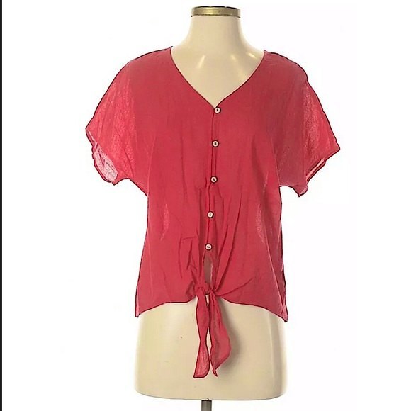 Universal Thread Tops - Universal Thread Short Sleeve Loose Top Blouse Shirt Small Tie Beach coral  S